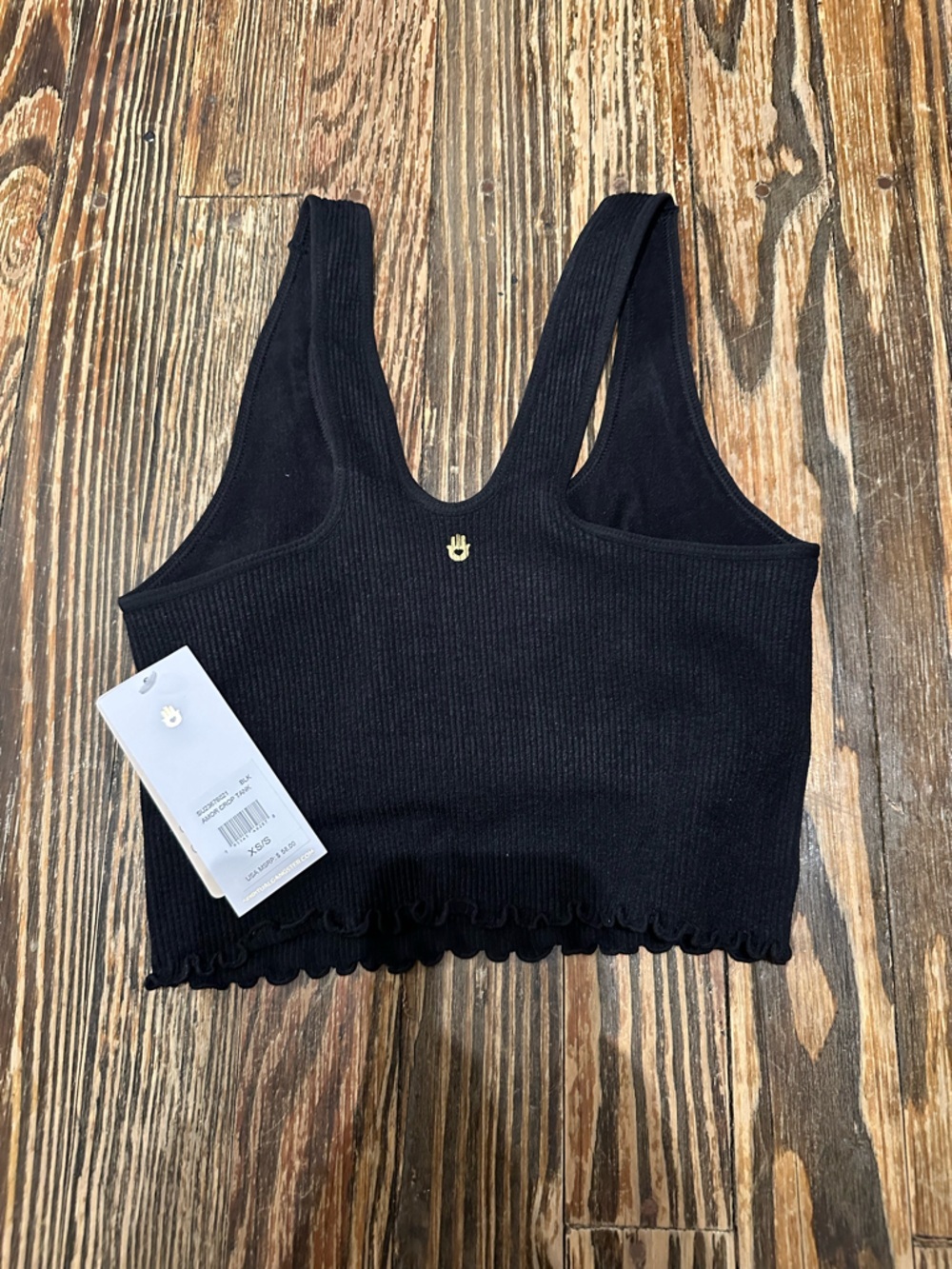 SPIRITUAL GANGSTER NWT Seamless Rib Black Ribbed Crop Tank with Gold Logo